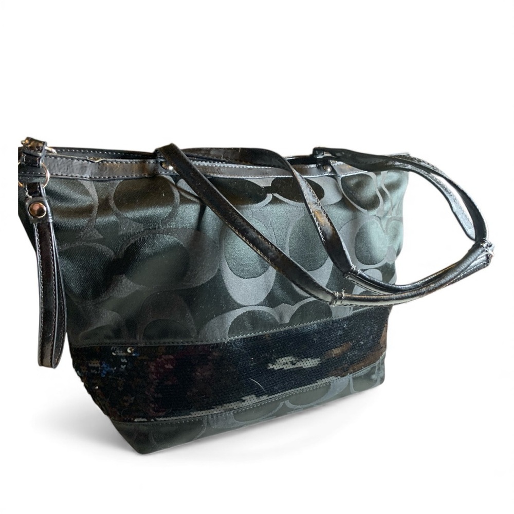 Coach SIGNATURE SEQUINS TOTE BLACK #17574 - Picture 2 of 7